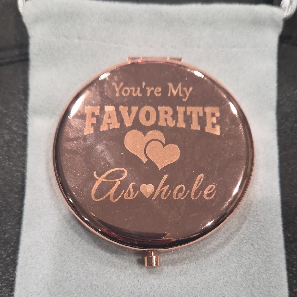 Funny Rose Gold Compact Mirror with Heart Design